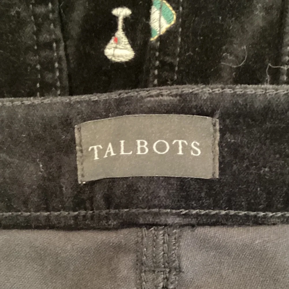 Talbots Velveteen Straight Leg Pant Black Embroidered Champagne Pop NWT - Size 4